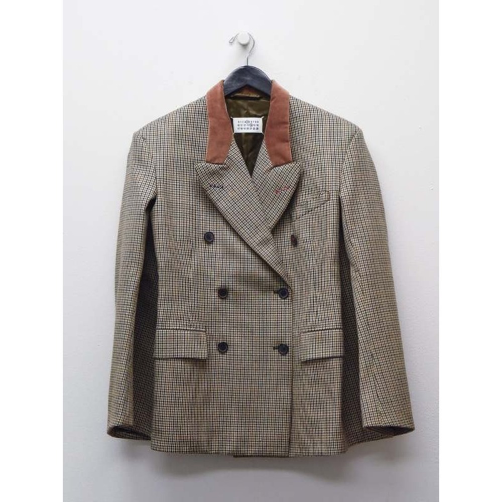 Maison Margiela Houndstooth Plaid Cape Jacket Brown Camel Wool IT 44 US Size 12 - Picture 6 of 16